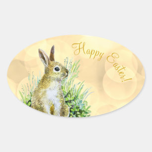 Happy Easter kleine konijn waterverf Ovale Sticker