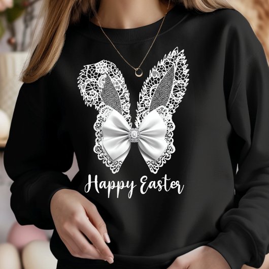 Happy Easter Lace Bunny Lace Ears Lace Bow Trui
