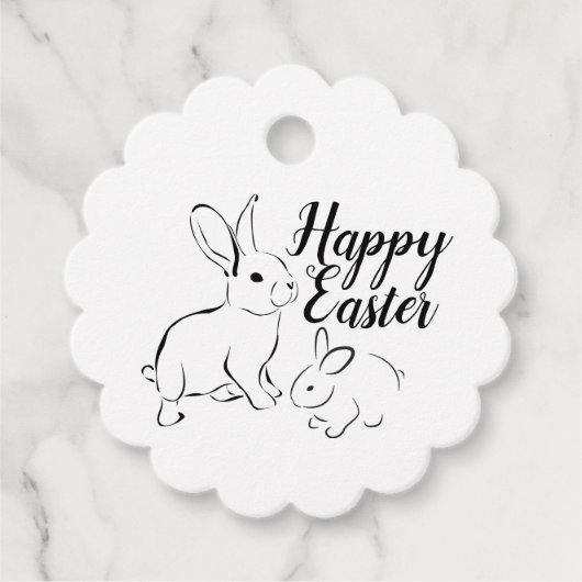 Happy Easter Line Art Bunny Rabbit Bewerkbare Labe Bedankjes Labels (Voorkant)