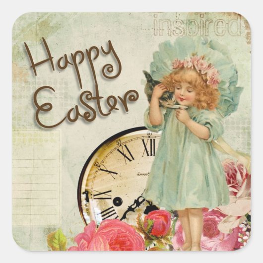 Happy Easter  Meisje & Pocket Watch Stickers (Voorkant)