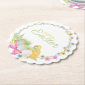 Happy Easter Modern Chick Eggs Floral Wreate Kartonnen Onderzetters (Gekanteld)