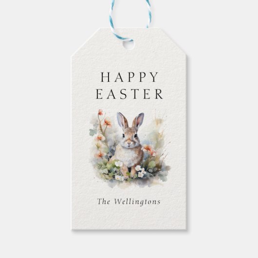 Happy Easter Modern Elegant Waterverf Bunny Cadeaulabel (Voorkant)