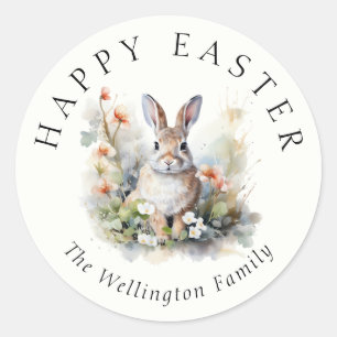 Happy Easter Modern Elegant Waterverf Bunny Ronde Sticker