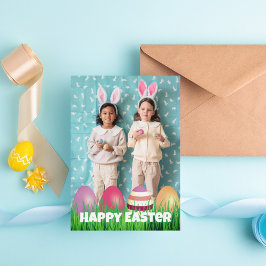 Happy Easter Modern Script Photo Holiday Kaart