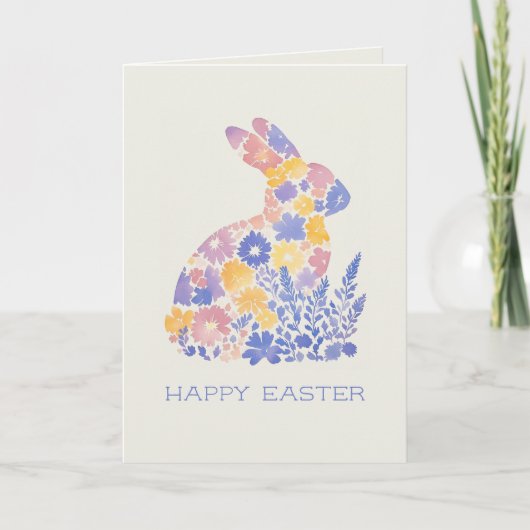 Happy Easter Modern Waterverf Floral Bunny Feestdagen Kaart (Voorkant)