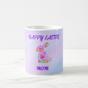 "HAPPY EASTER "MOM" MUG AVEC RABBIT FLEURI.