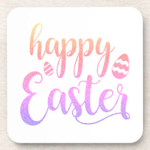 Happy Easter Multicolored Easter Egg Typografie Bier Onderzetter