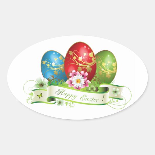 Happy Easter Ovale Sticker (Voorkant)