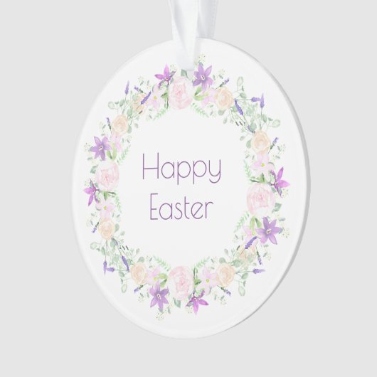 Happy Easter Paars en White Flowers Ornament (voorkant)