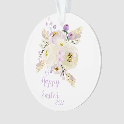 Happy Easter Paars en White Flowers Ornament (voorkant)