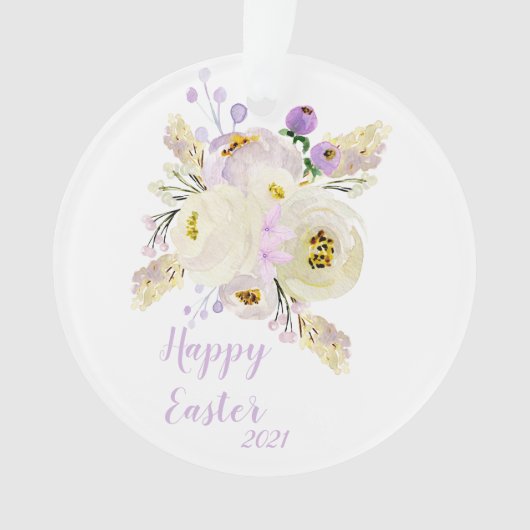 Happy Easter Paars en White Flowers Ornament (voorkant)