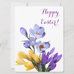 Happy Easter  paarse gele krokus bloemen Feestdagenkaart