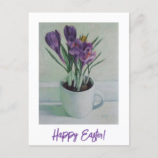 Happy Easter  paarse krokus bloemenkunst Briefkaart