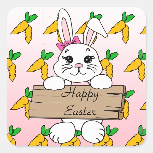 Happy Easter, paasbunny-Button Vierkante Sticker (Voorkant)