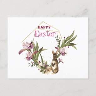 Happy Easter   Pasen Bunny Violet Magnolia Wreath Feestdagenkaart
