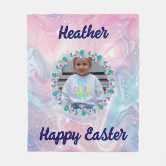 Happy Easter Pastel Floral Custom Kid Photo Name Fleece Deken