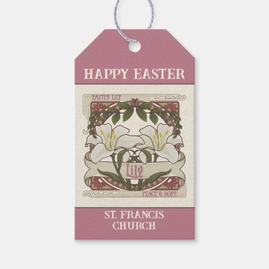 Happy Easter: Peace & Hope Lily Church Cadeaulabel (Voorkant)