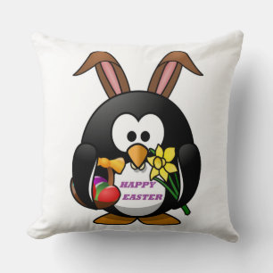 "HAPPY EASTER" PENGUIN BUNNY KUSSEN