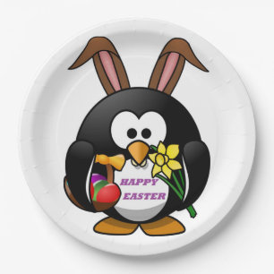 "HAPPY EASTER" PENGUIN BUNNY PAPIEREN BORDJE