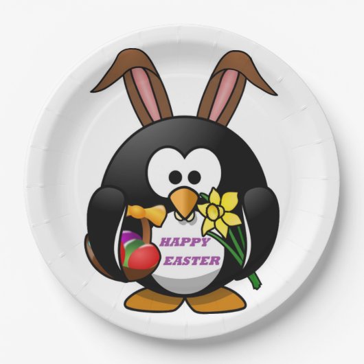 "HAPPY EASTER" PENGUIN BUNNY PAPIEREN BORDJE (Voorkant)