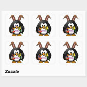 "HAPPY EASTER" PENGUIN BUNNY VIERKANTE STICKER (Vel)