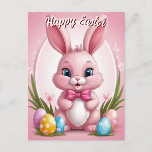 Happy Easter Pink Bunny Feestdagenkaart