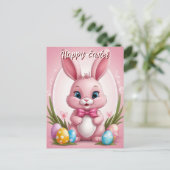 Happy Easter Pink Bunny Feestdagenkaart (Staand voorkant)
