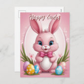Happy Easter Pink Bunny Feestdagenkaart (Voorkant / Achterkant)