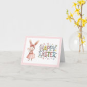 Happy Easter Pink Bunny Folded Greeting Card Kaart (Gele Bloem)