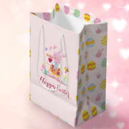 Happy Easter Pink Bunny Garden Egg Hunting Medium Cadeauzakje