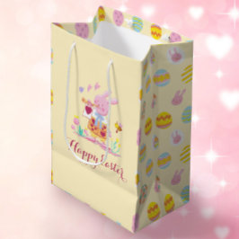 Happy Easter Pink Bunny Garden Egg Hunting Yellow Medium Cadeauzakje