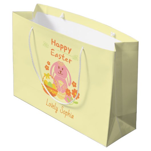 Happy Easter Pink Bunny Groot Cadeauzakje (Achterkant Gekanteld)