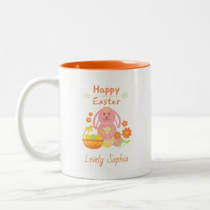 Happy Easter Pink Bunny Two-Tone Coffee Mok