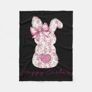 Happy Easter Pink Floral Chinoiserie Bunny Girls W Fleece Deken