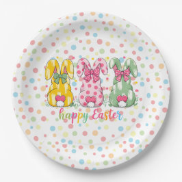 Happy Easter Polka Dot Easter Bunnies Papieren Bordje