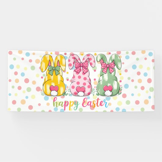 Happy Easter Polka Dot Easter Bunnies Spandoek (Horizontaal)