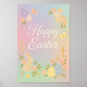 Happy Easter Poster Pastel Bunny Wall Art