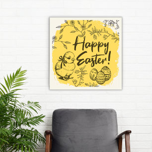 Happy Easter Poster Yellow Spring Home Decor