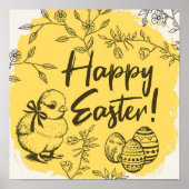 Happy Easter Poster Yellow Spring Home Decor (Voorkant)