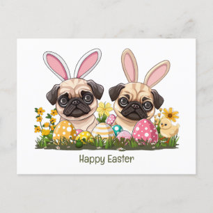Happy Easter Pug Dogs Bunny Ears Briefkaart