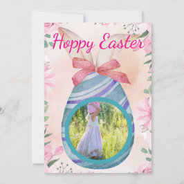 Happy Easter - purple blue egg with photo Kaart