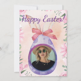 Happy Easter - purple egg with photo Kaart