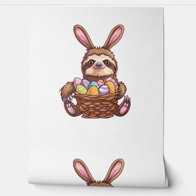 Happy Easter Rabbit Easter Eggs Basket Sloth Pasen Behang (Afrollen)