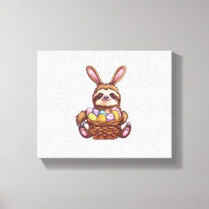 Happy Easter Rabbit Easter Eggs Basket Sloth Pasen Canvas Afdruk