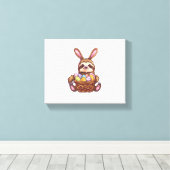 Happy Easter Rabbit Easter Eggs Basket Sloth Pasen Canvas Afdruk (Insitu (Houten vloer))