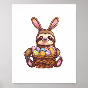 Happy Easter Rabbit Easter Eggs Basket Sloth Pasen Poster