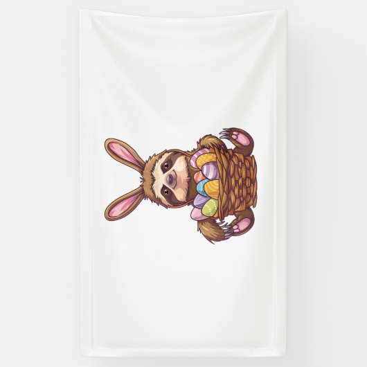 Happy Easter Rabbit Easter Eggs Basket Sloth Pasen Spandoek (Verticaal)
