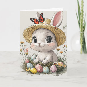 Happy Easter Rabbit Eggs lieveheersbeestje Vlinder Kaart