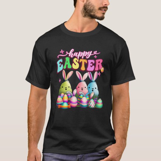 Happy Easter  Rabit Eggs Retro Groovy Bunny Easter T-shirt (Voorkant)