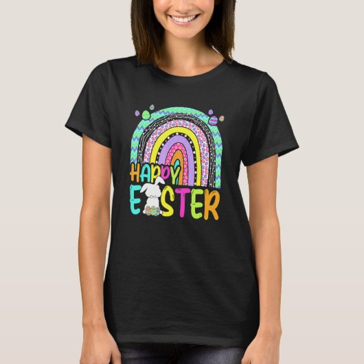 Happy Easter Rainbow Bunny Rabbit Egg Hunting Bask T-shirt (Voorkant)